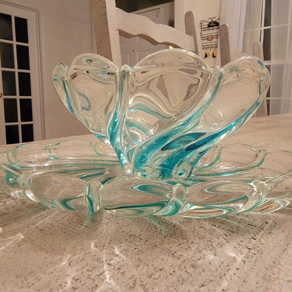 Vintage Mikasa Green "Peppermint Swirl" Oval Lead Crystal Candy Dish & Votive Se - Picture 2 of 5